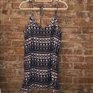 Tribal print v-neck tank top dress with tie back